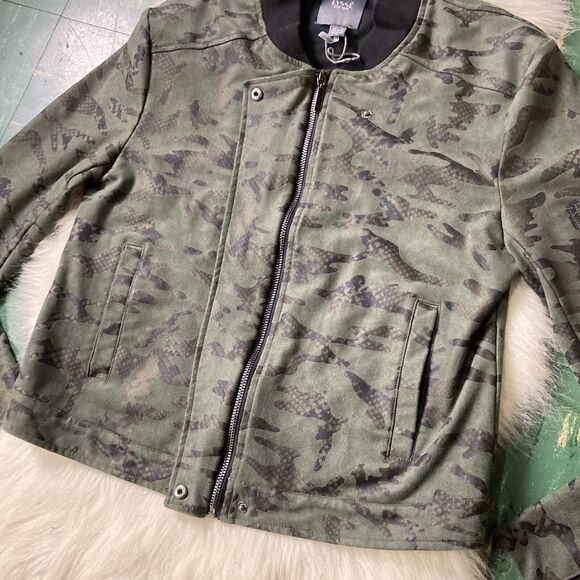LYSSÉ NY Moto Zip Up Snap Jacket Camouflage Green Sz Medium Green Army Short EUC - Picture 7 of 14